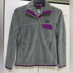 Patagonia Re-Tool Snap-T Womens Small Gray Purple Pullover Sweater Pockets